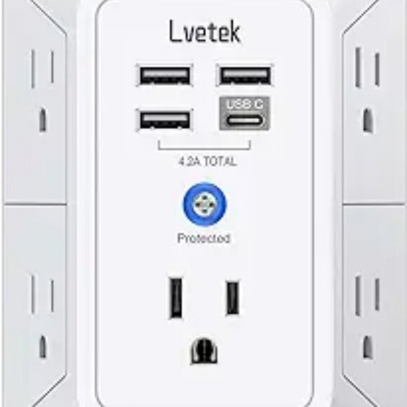 5 Outlet Extender Multi Plug Wall Outlets with 4 USB Charging Ports 1 USB C Out - Picture 8 of 8